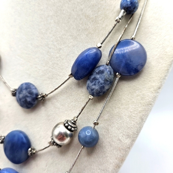 Chico's Gallica Blue Sodalite Stone Illusion Silver-Tone Multi-Strand Necklace - Picture 3 of 6